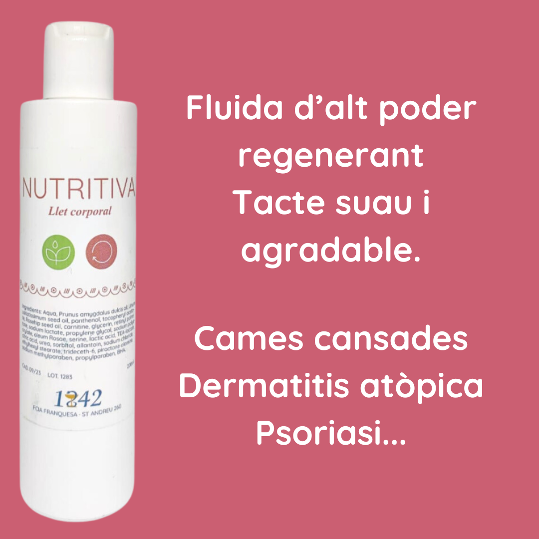 Llet corporal nutritiva 1842 fluida i molt regenerant per a psoriasi extensa i dermatitis atòpica com manteniment.